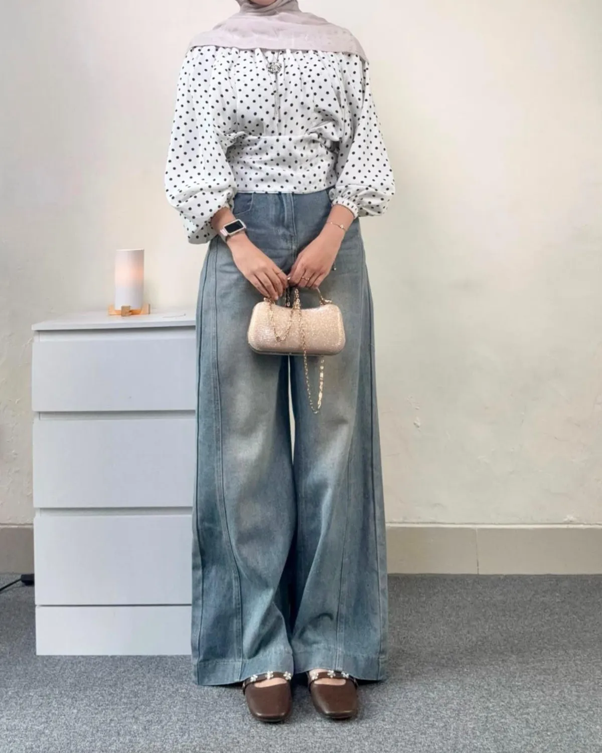 Inspirasi outfit pakai atasan polkadot