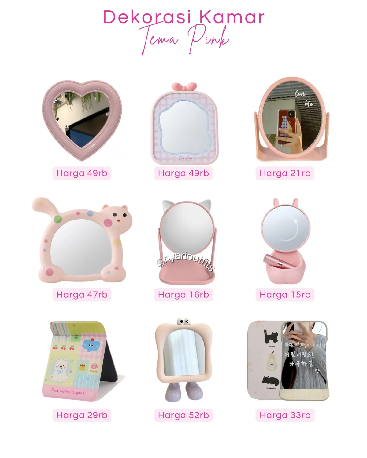 dekorasi kamar pink cermin